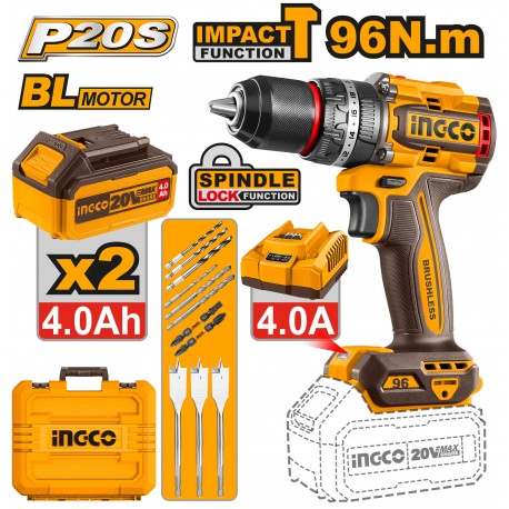 trapano a percussione brushless 96n m c 2 batterie 4a h