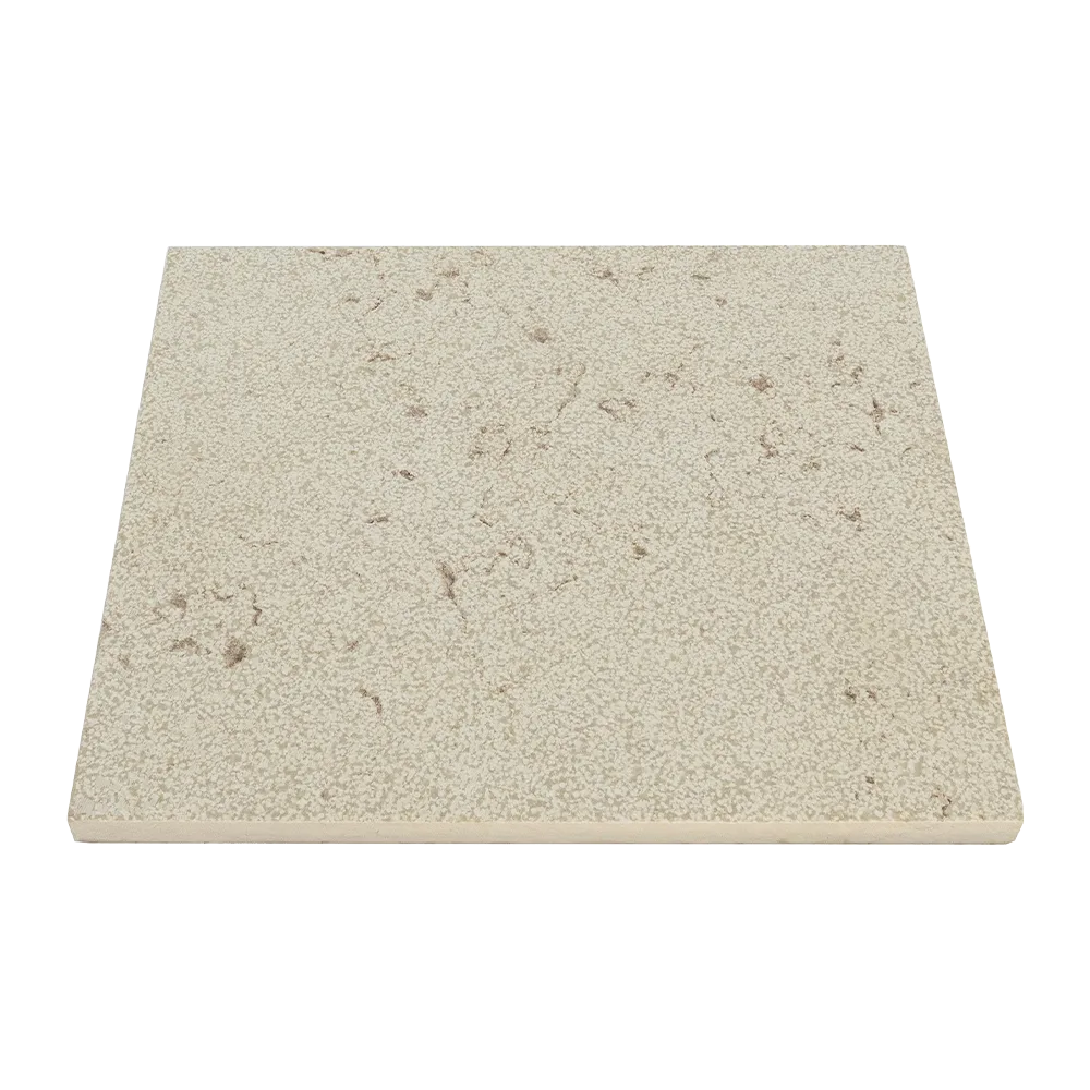 Straw-white bush-hammered outdoor flooring with Fasano stone and Ionian red thread