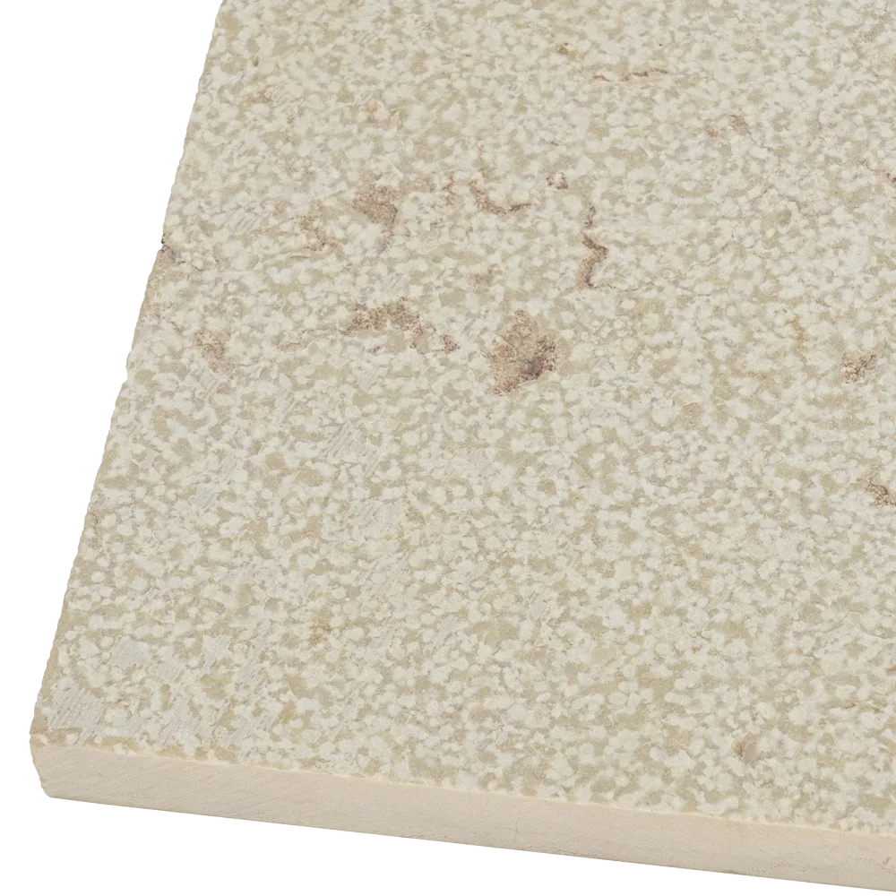 Straw-white bush-hammered outdoor flooring with Salento stone and Ionian red thread
